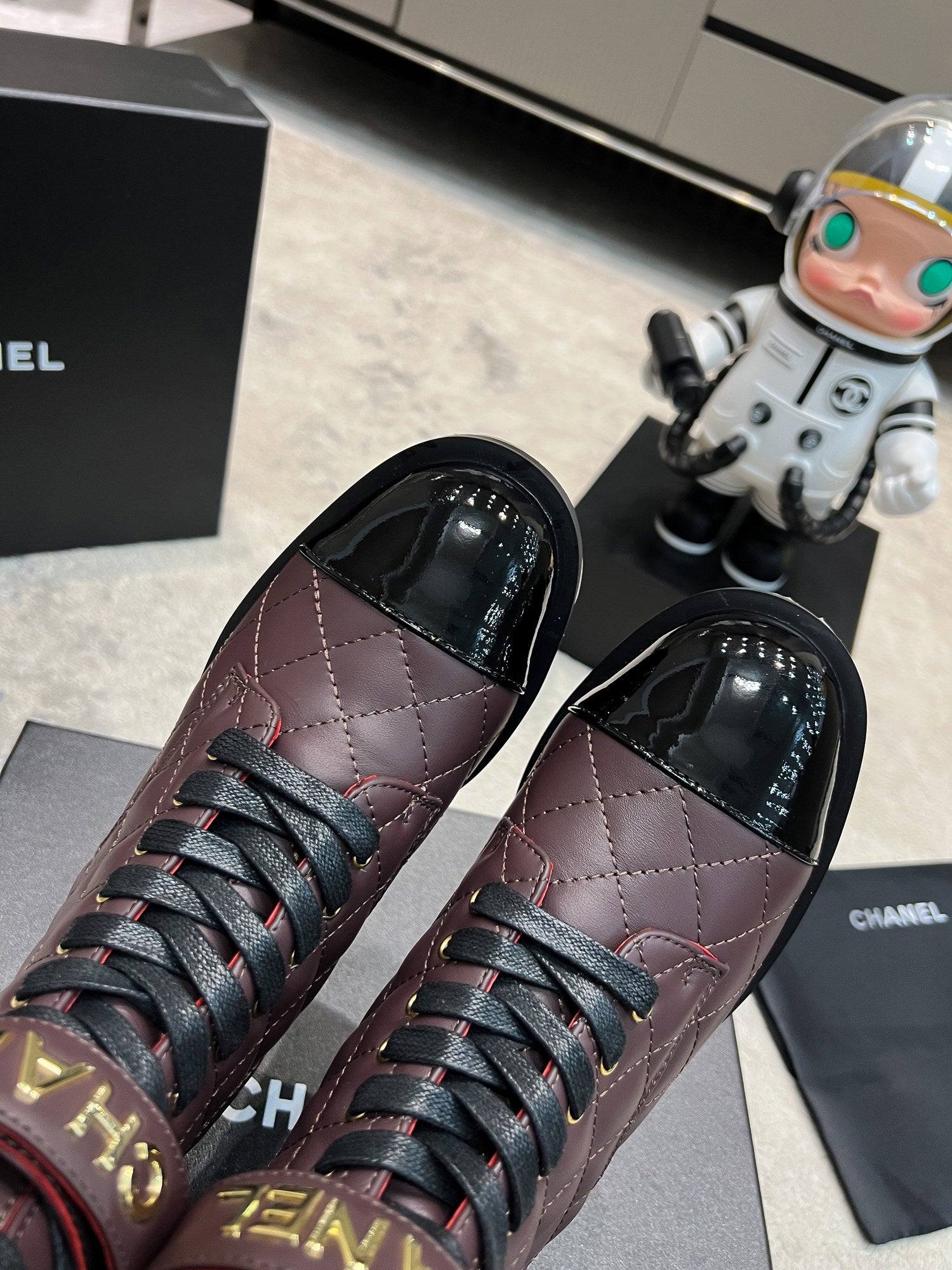 Burgundy & Black Combat Boots