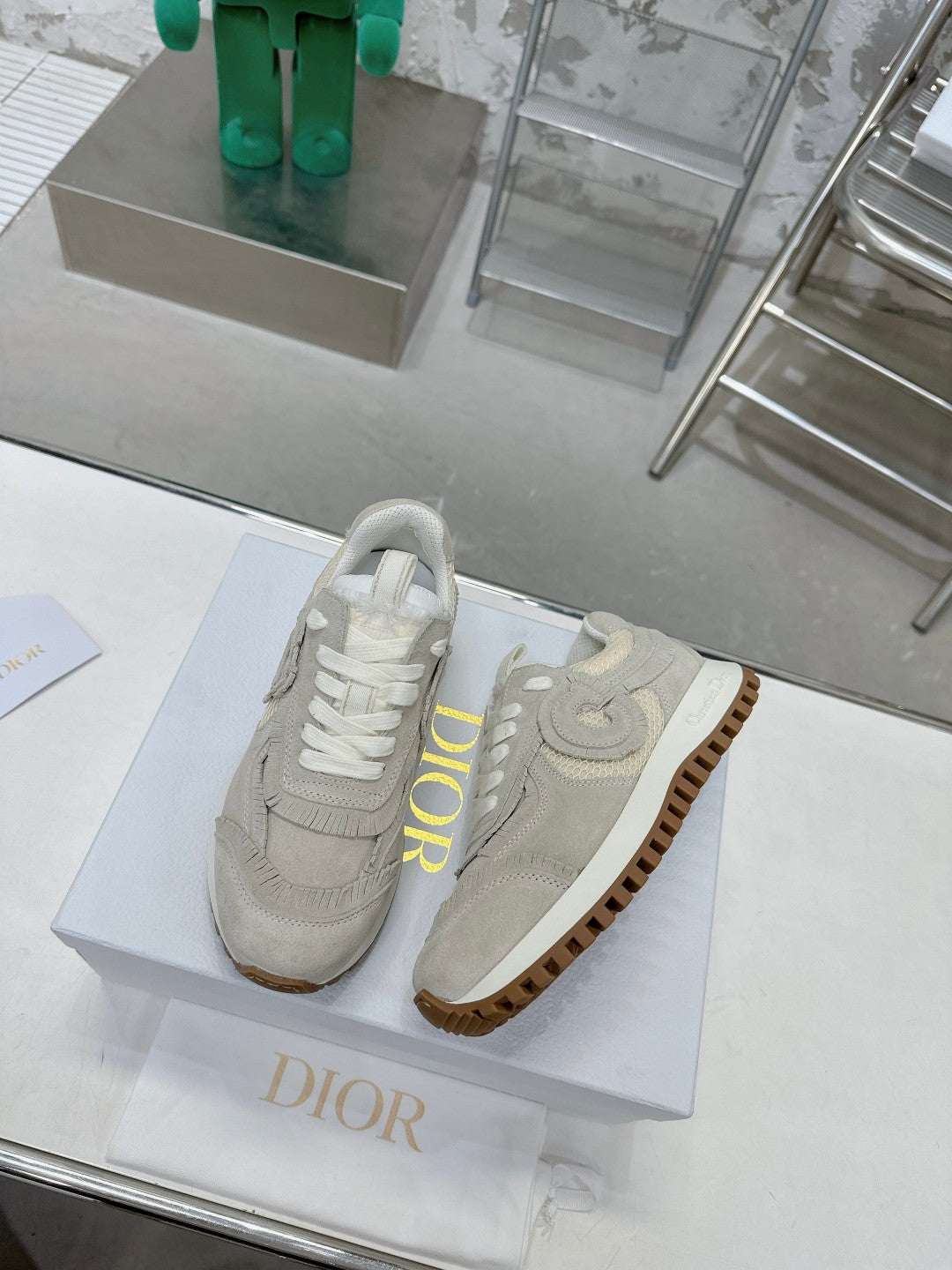 Ecru Suede And Mesh CD Sneaker