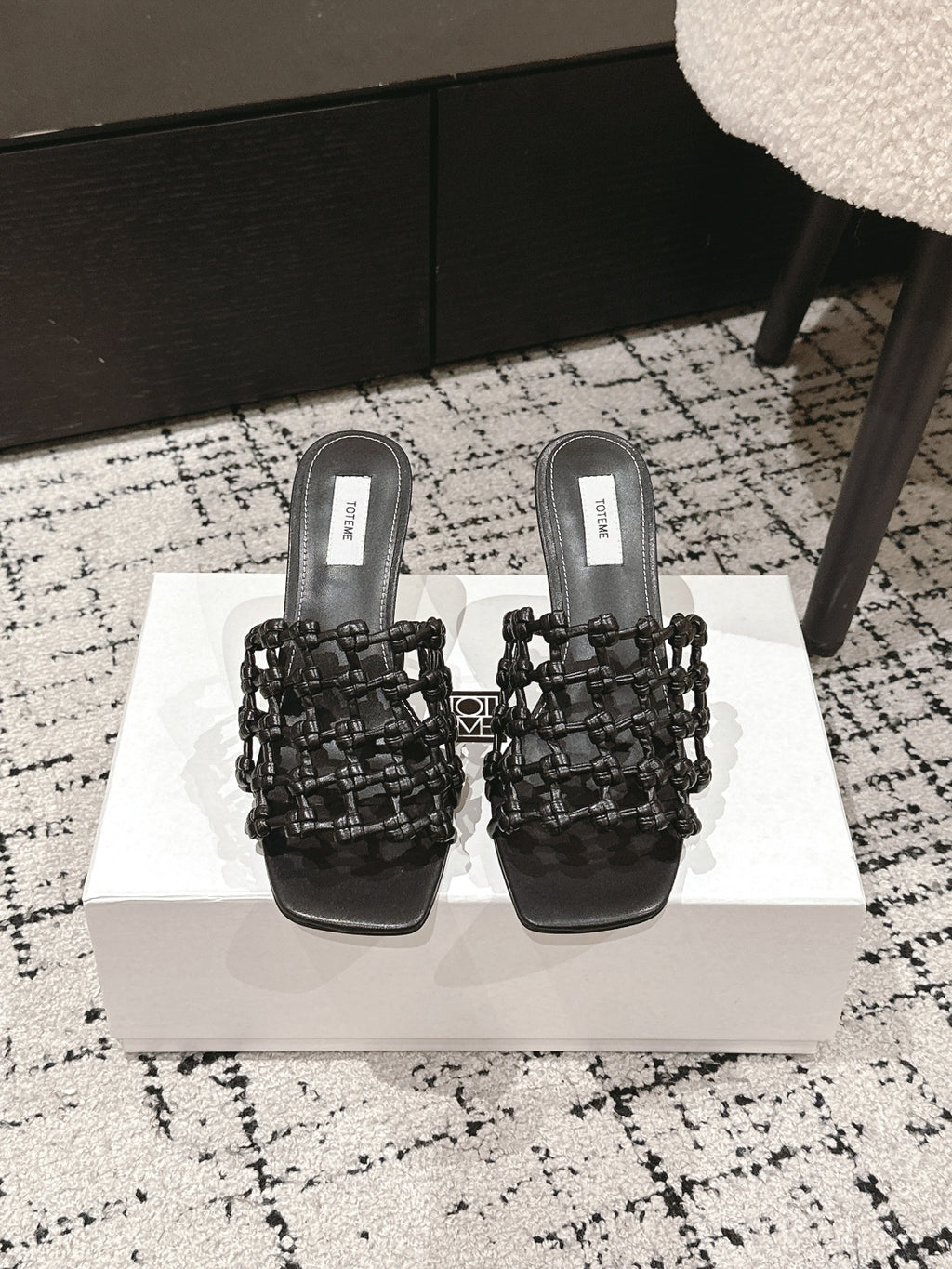 Black Braided-Leather Bandeau Mules