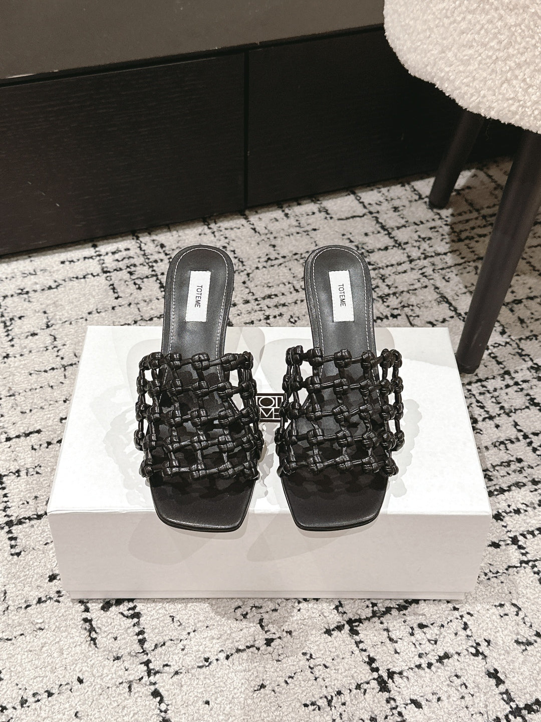 Black Braided-Leather Bandeau Mules