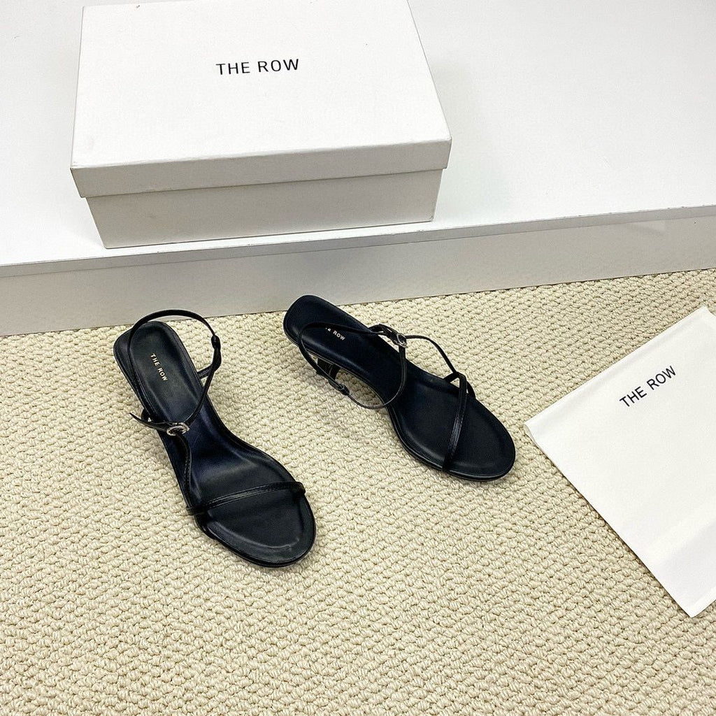 Black Bare Leather Sandals