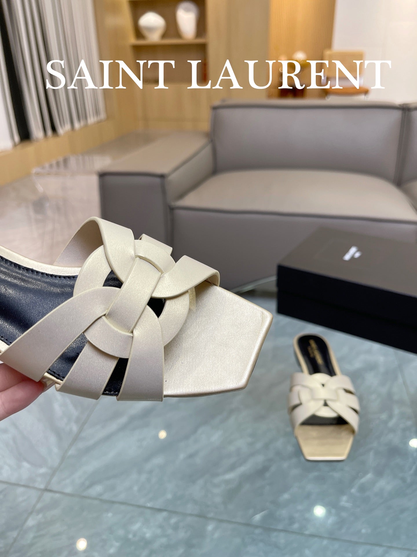 Pale Gold YT Mules In Leather