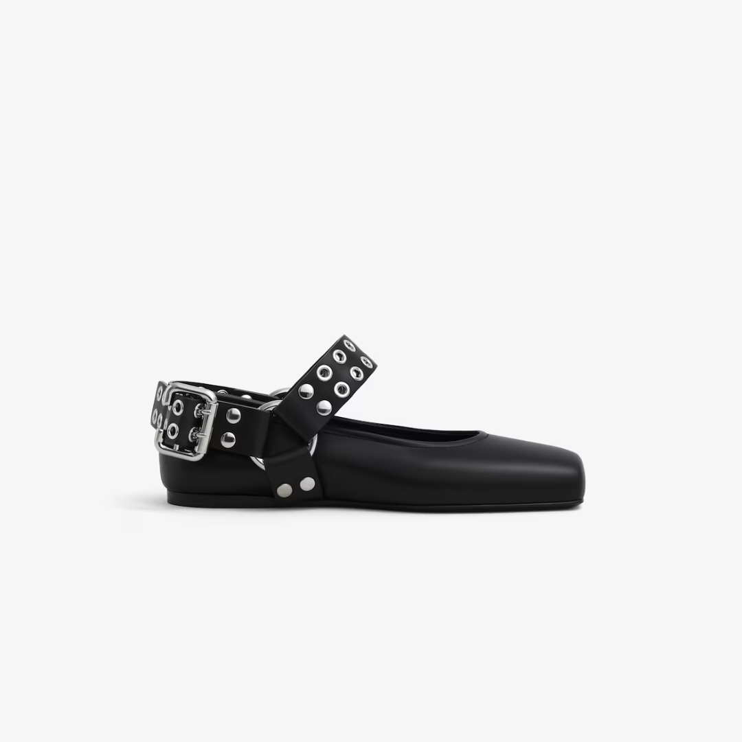 Black Biker Ballet Flats