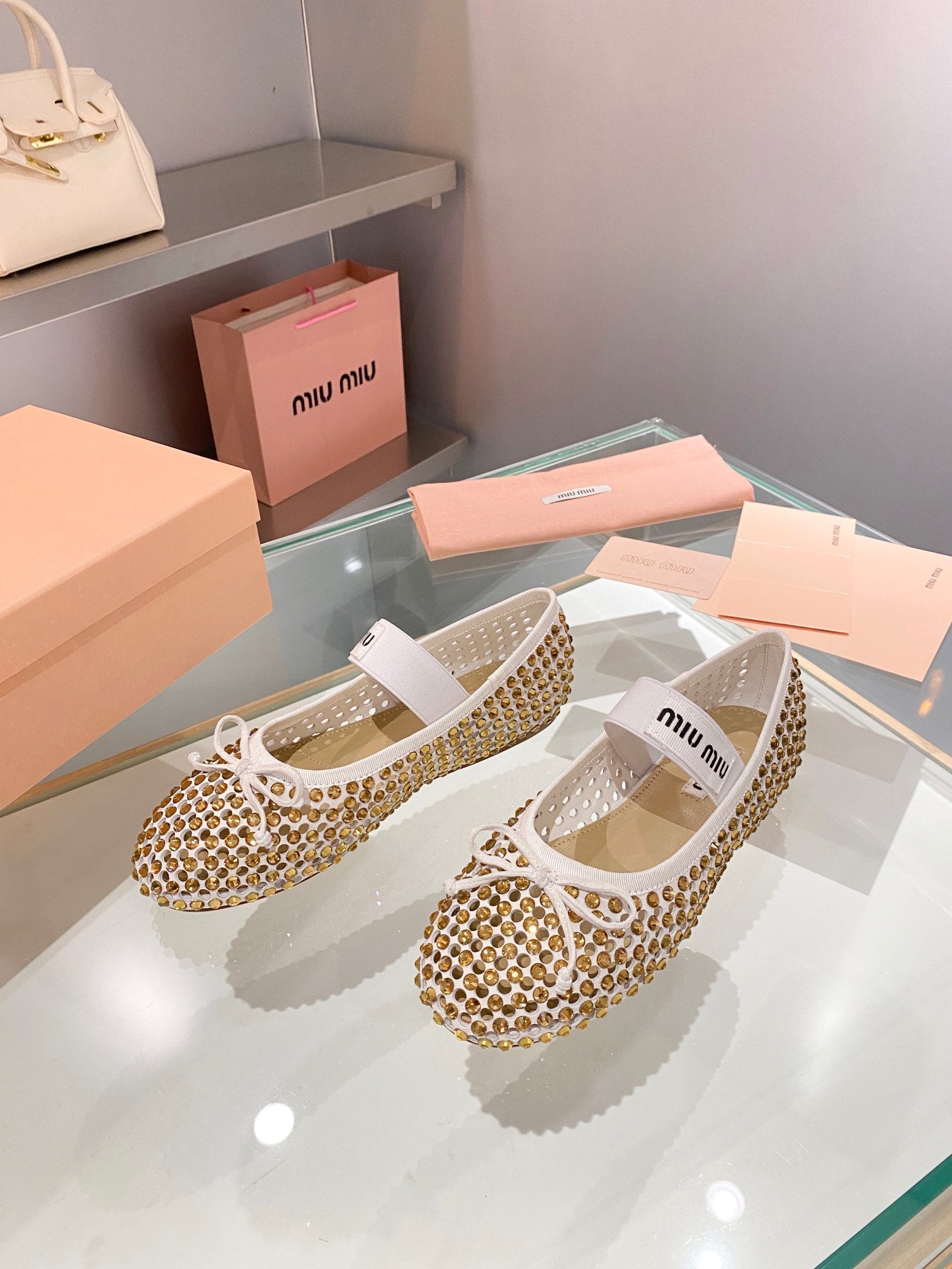 Sand Beige M Satin ballerinas with crystals