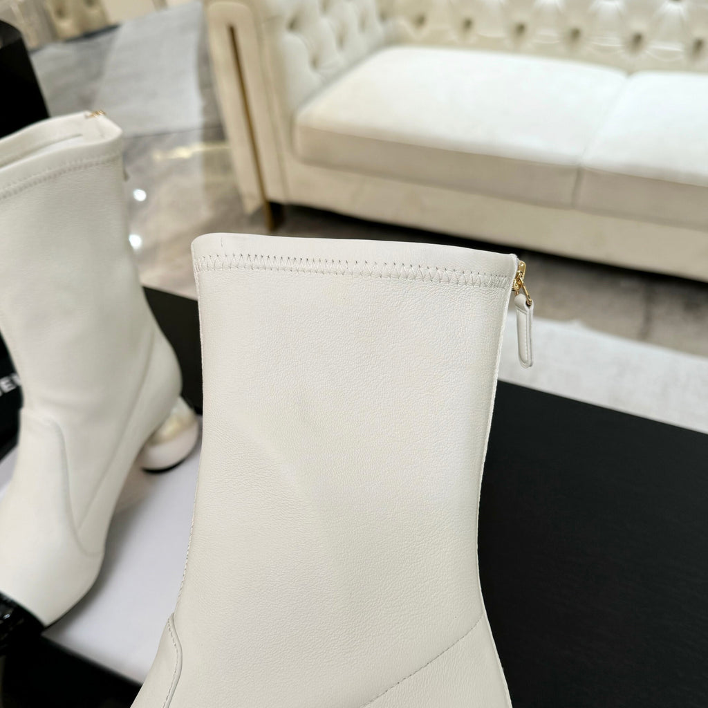 White & Black Stretch High Boots