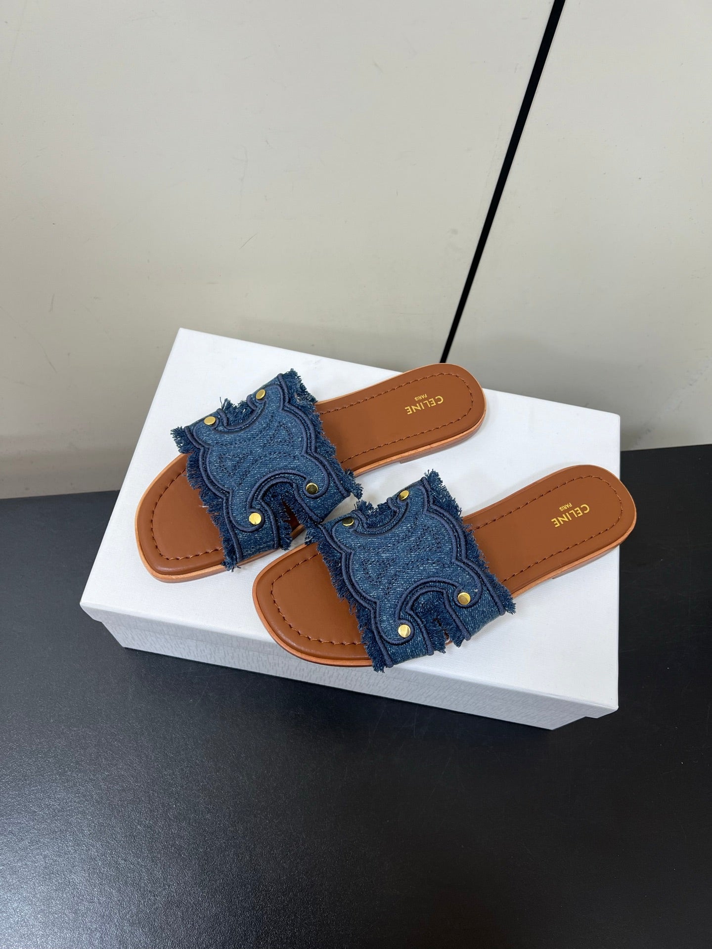Blue Marina Fringed Mule In Denim