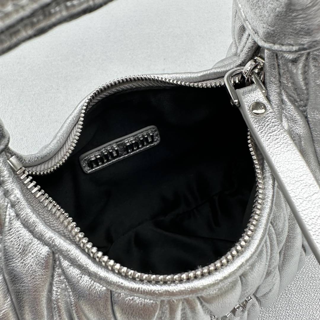 Silver Wander Matelassé Leather Mini Hobo Bag