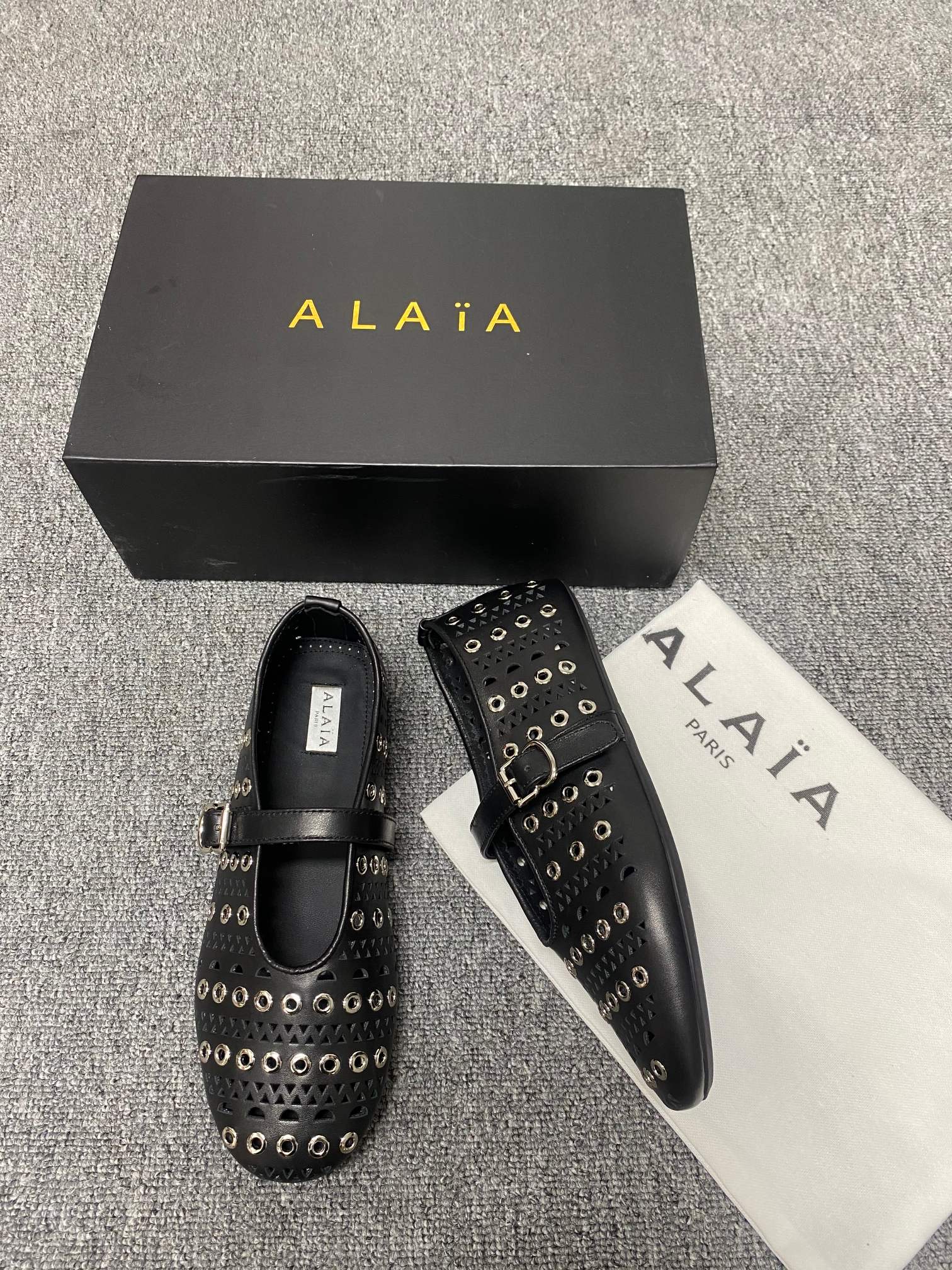 Black Ballet Flats With Eyelets