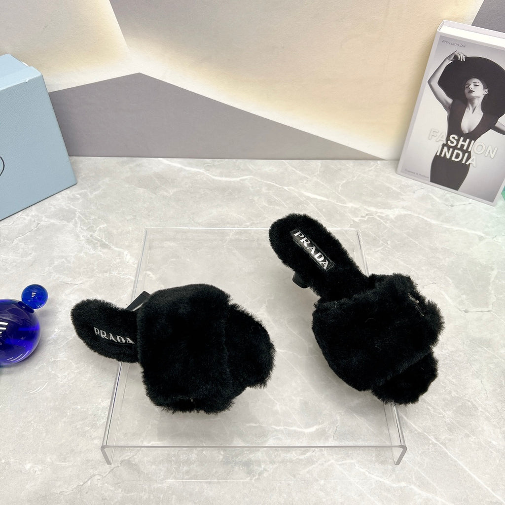 Black Shearling Sandals