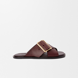 Burgundy Petal Belt Flat Sandal