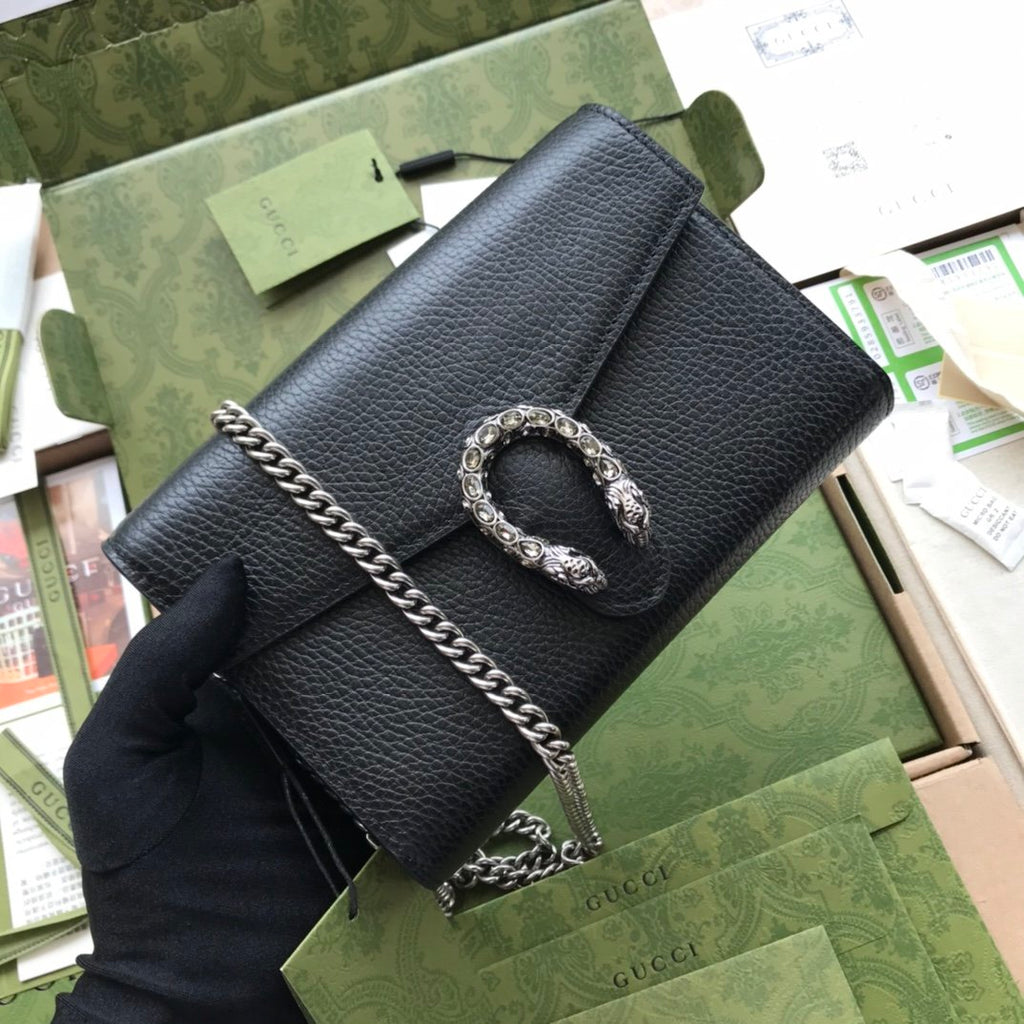 Black DG mini leather chain wallet
