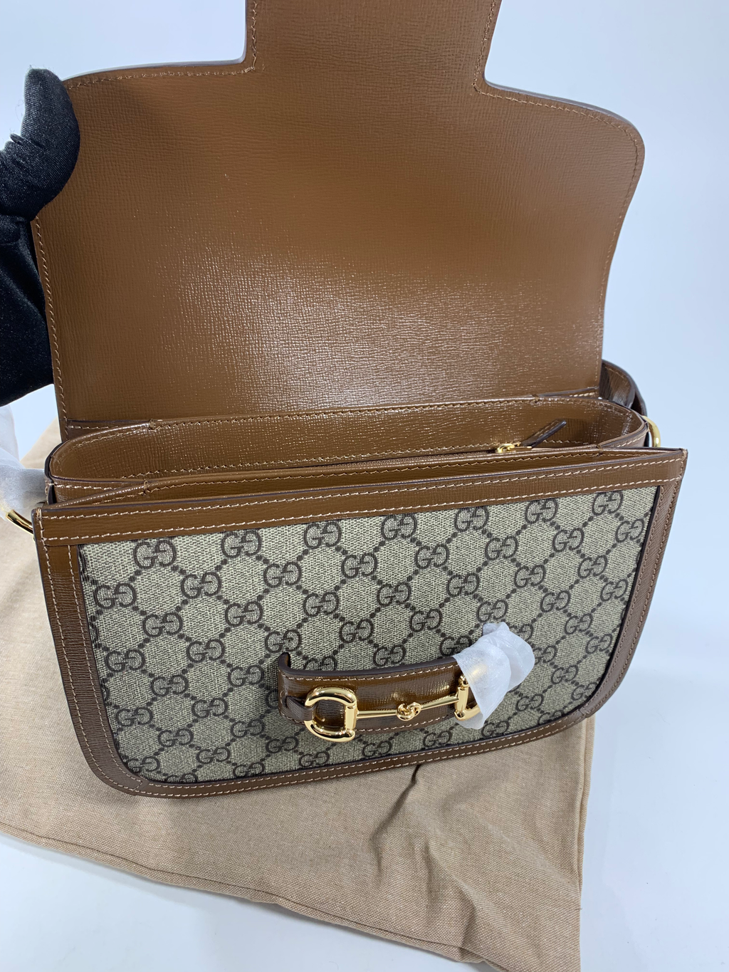 Beige & dark-brown GH medium printed coated-canvas shoulder bag