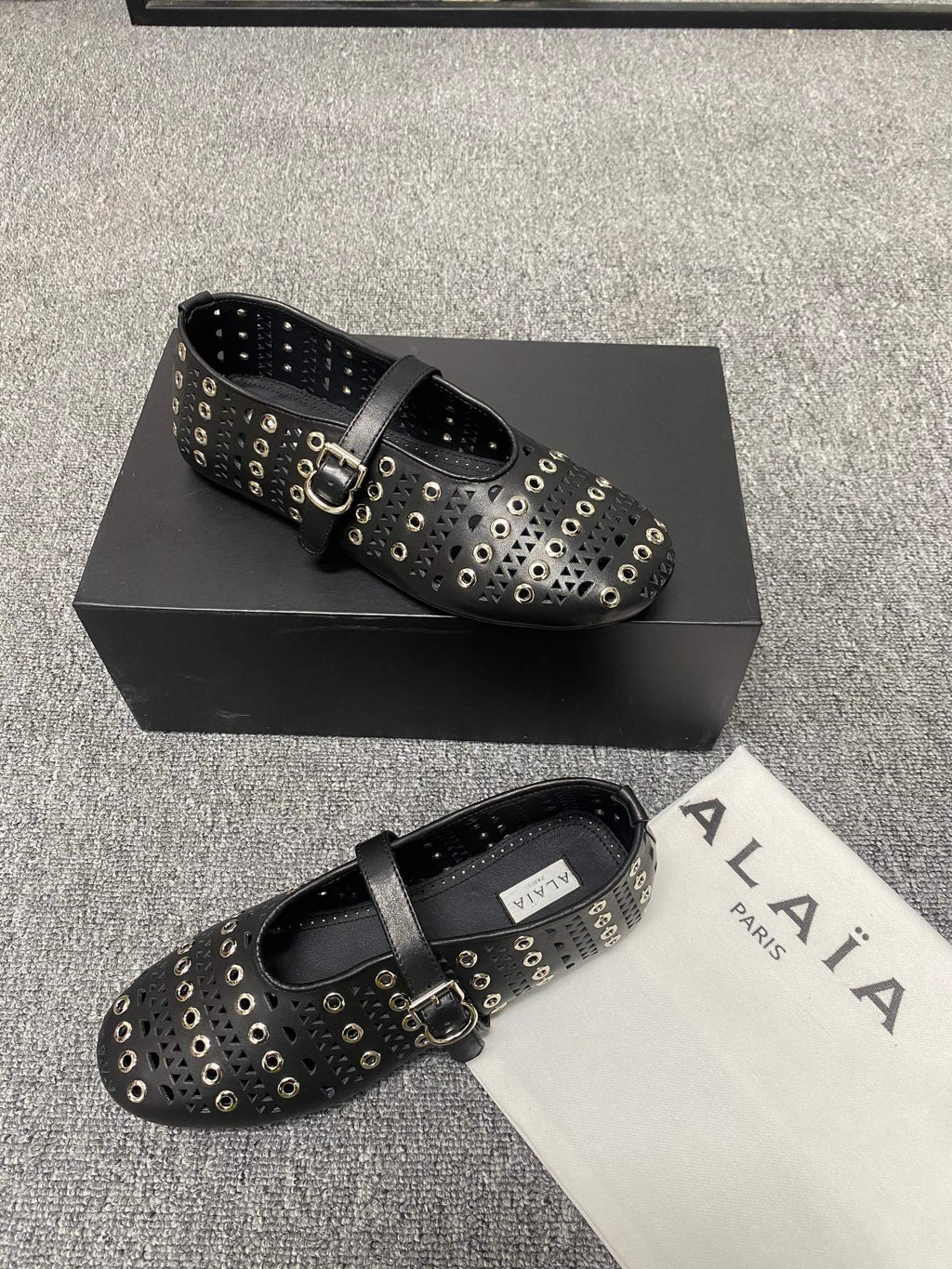 Black Ballet Flats With Eyelets