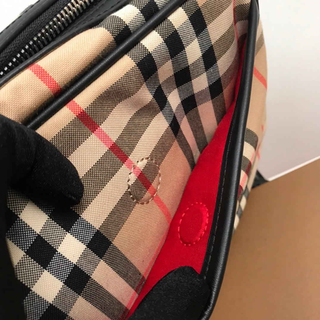 Beige Vintage Check and Leather Crossbody Bag