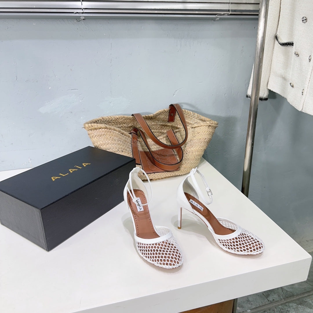 White High Fishnet Pumps