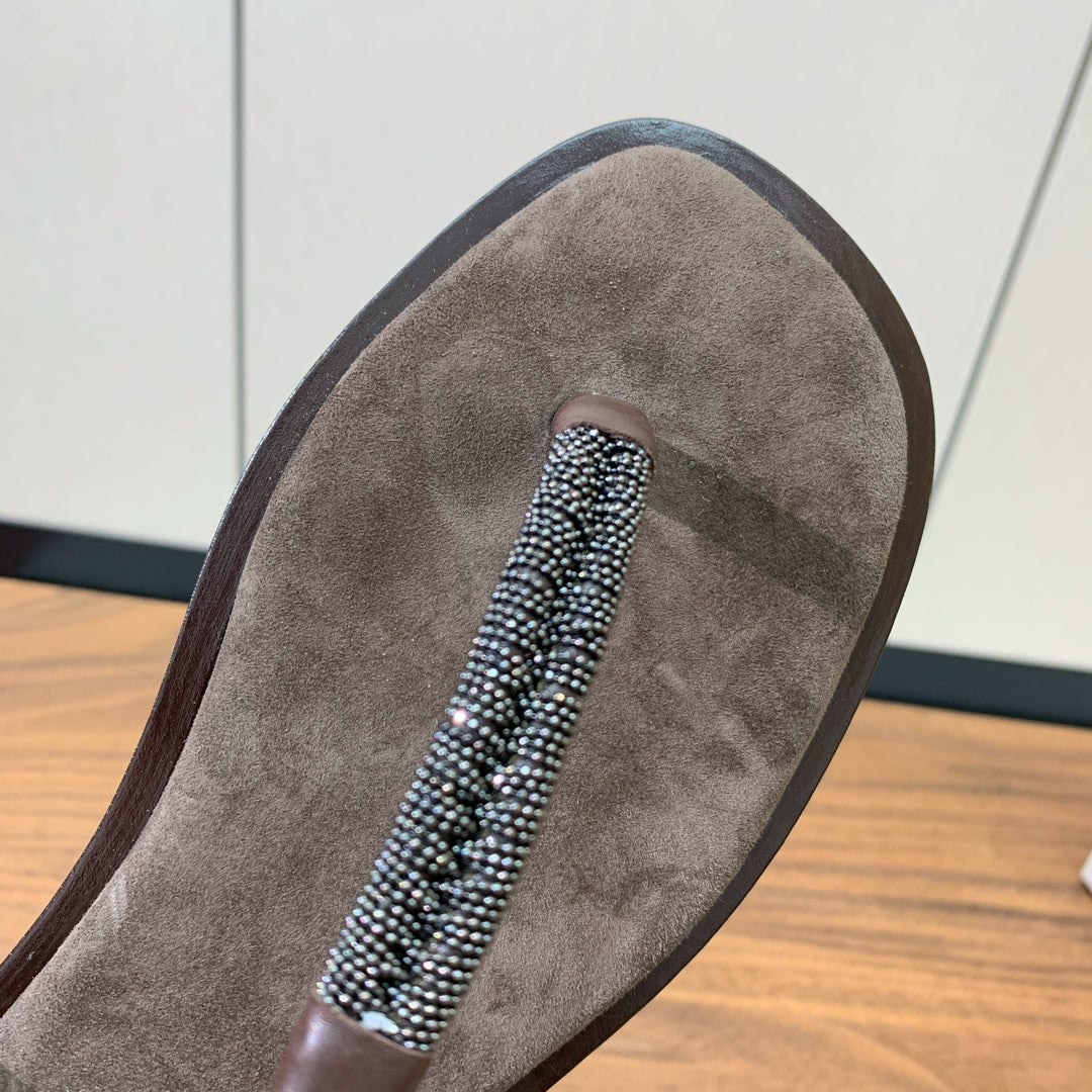 Brown Suede Sandals With Precious Braided Straps