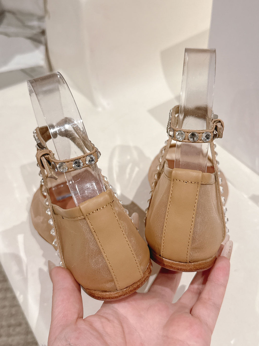 Latte Ane Mesh Crystal Flat