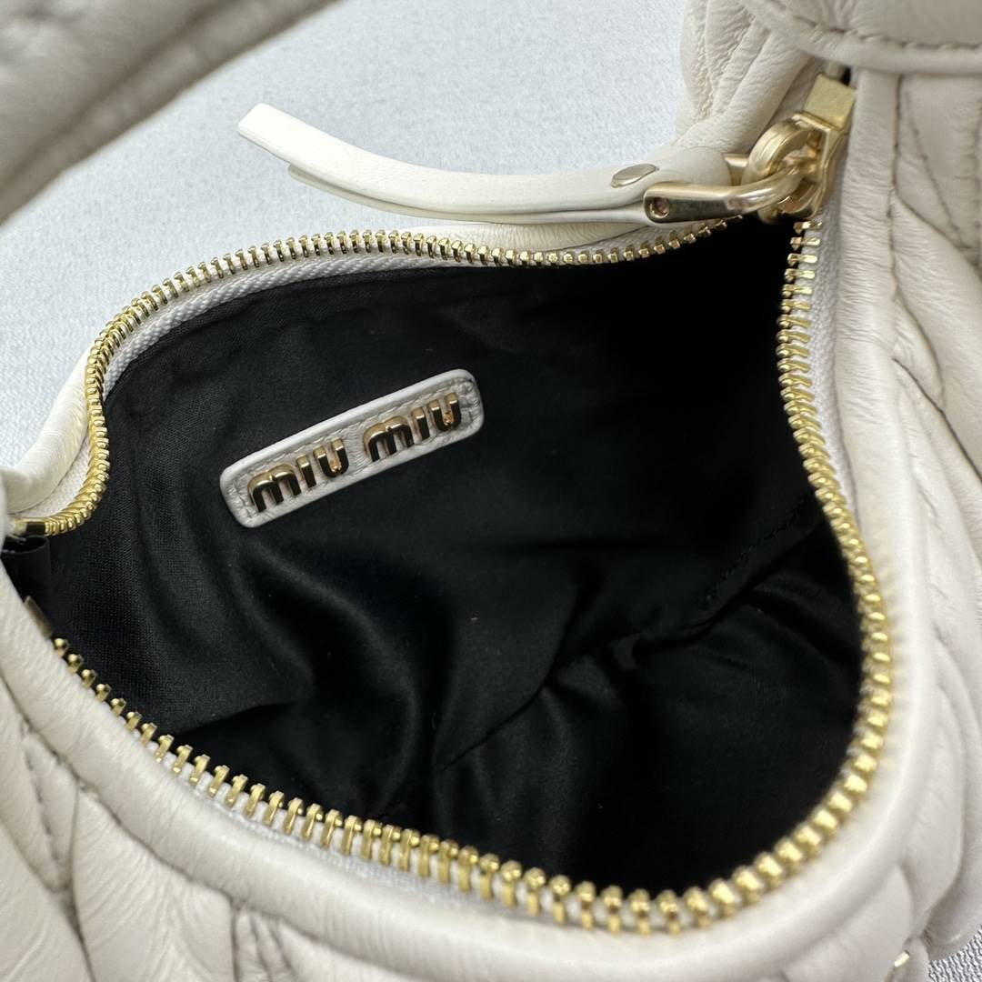 White Wander Matelassé Leather Mini Hobo Bag