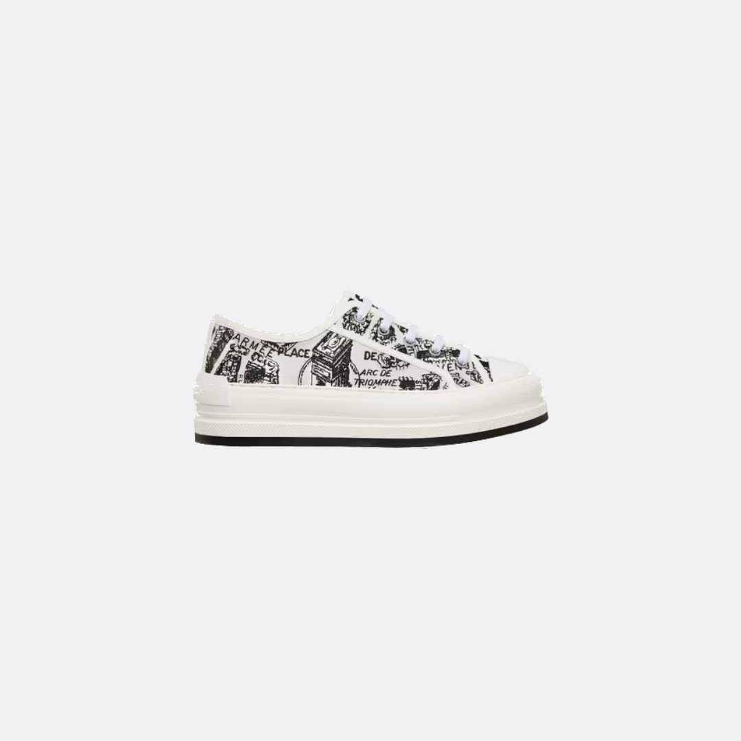 White & Black Cotton WD Platform Sneaker