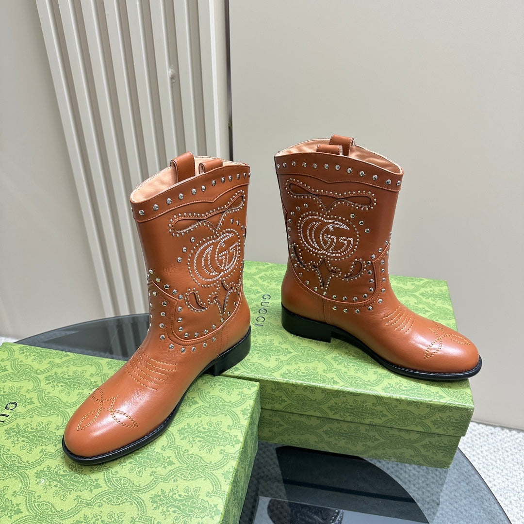 Brown Boot With Double G & Studs
