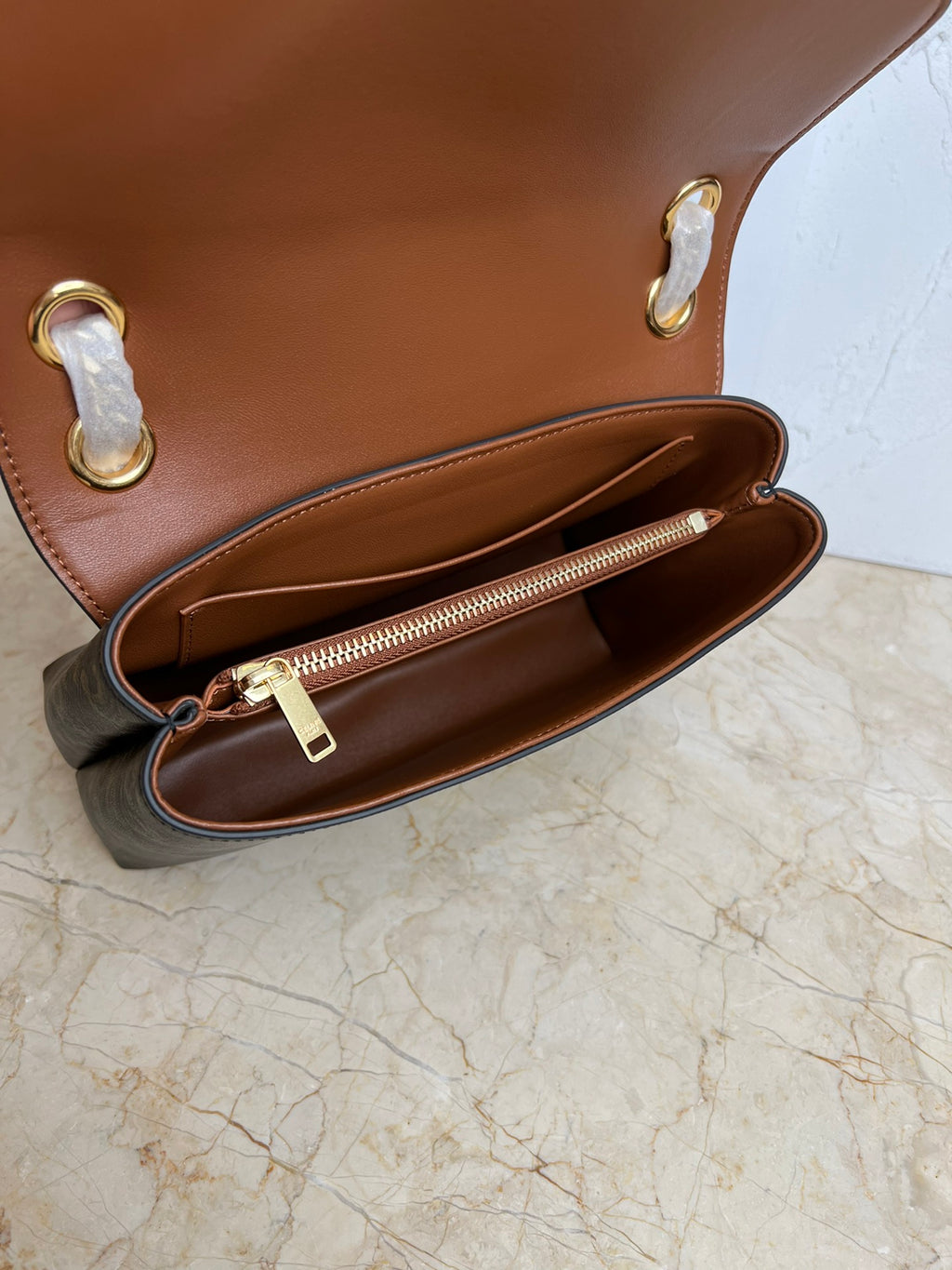 Tan Medium CV Bag With Gold Finishing