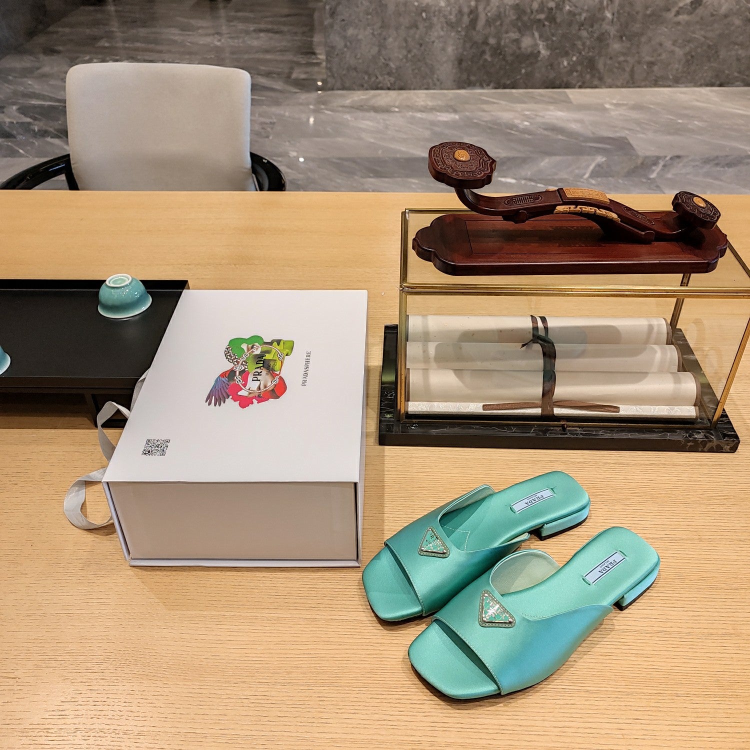 Absinthe flat satin sandals