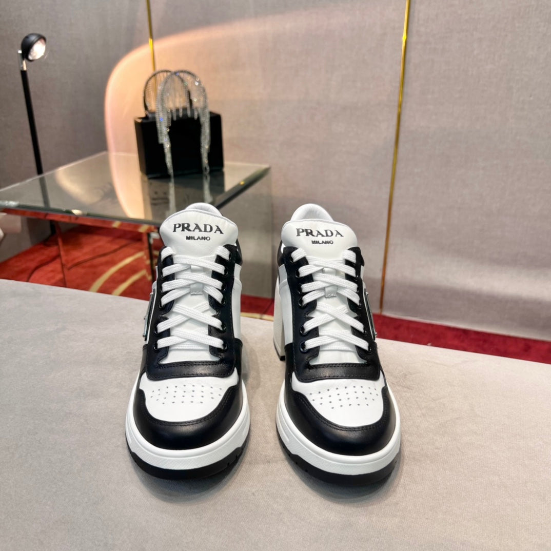 White & Black PD high-heeled leather sneakers