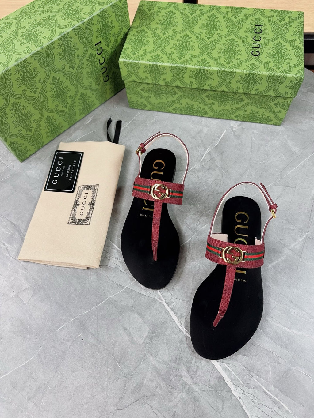 Red Interlocking G Web Sandal
