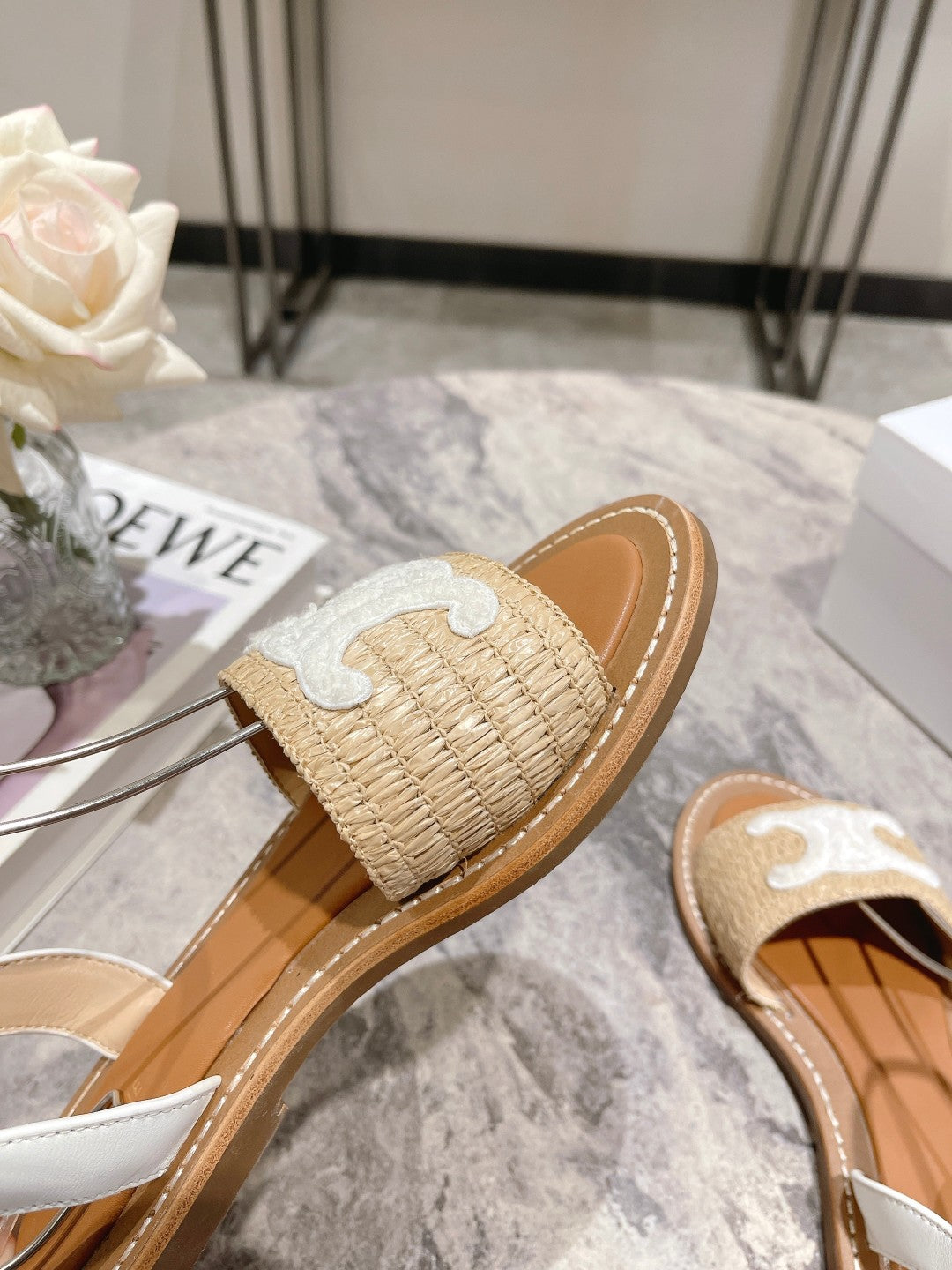 Beige & White CL Flat Strap Sandal