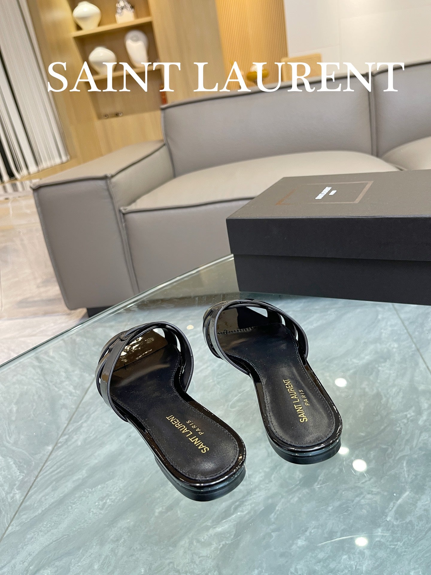 Black YT Mules In Patent Leather
