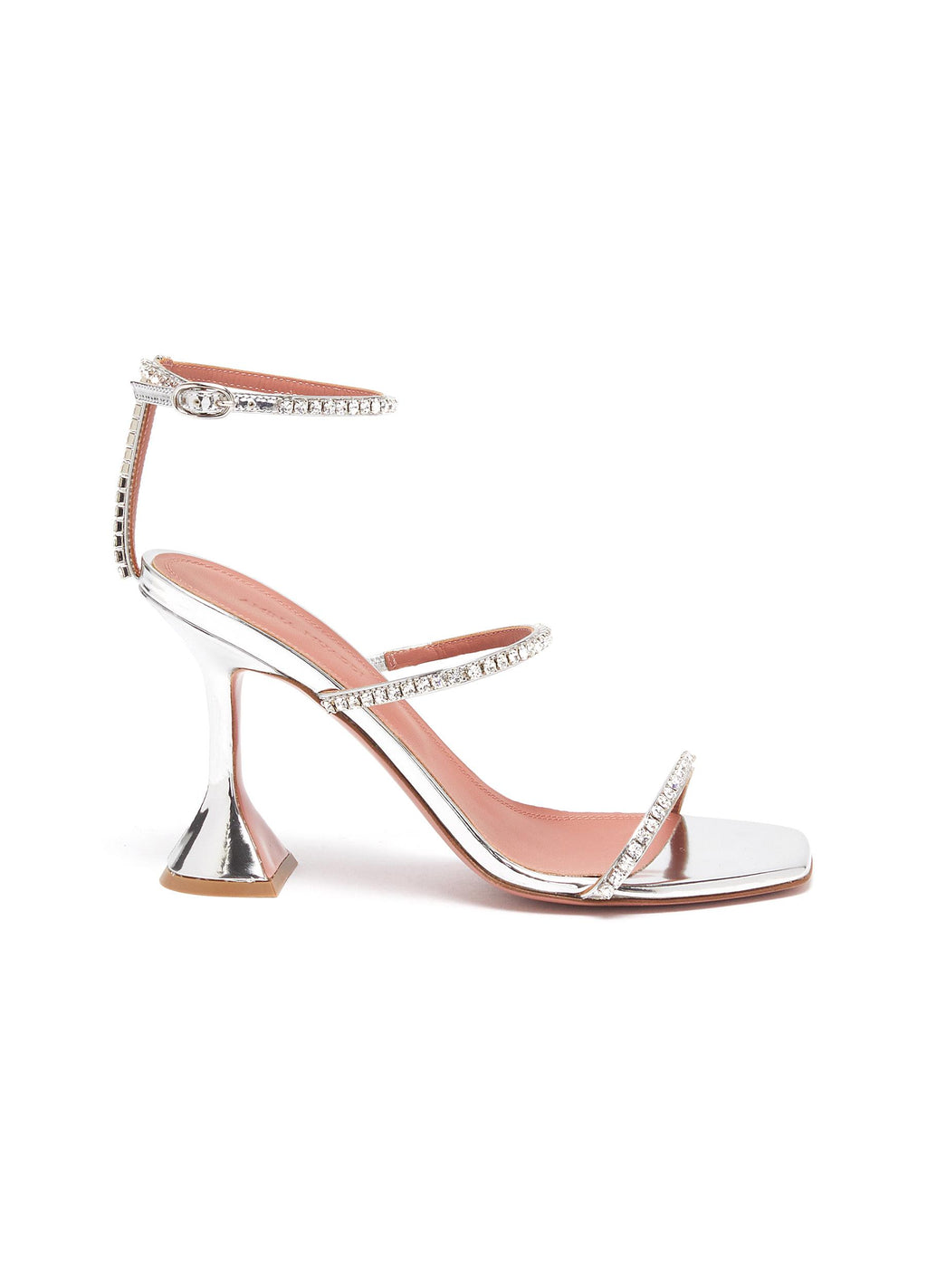 Silver AG crystal strap heeled sandals