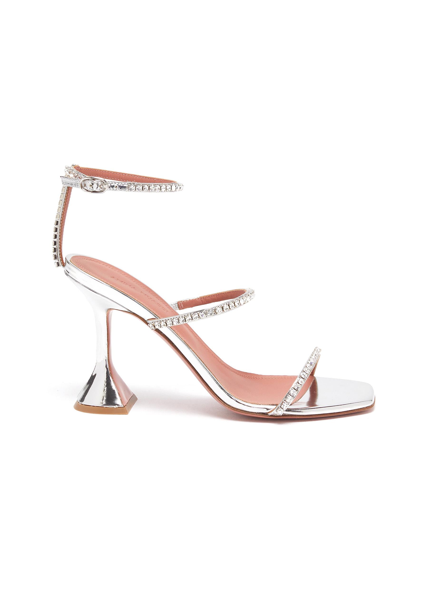 Silver AG crystal strap heeled sandals