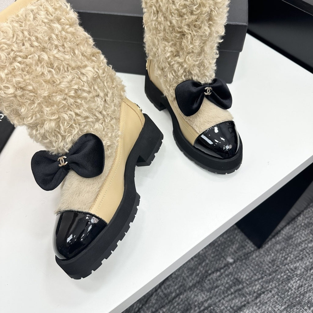 Beige & Black Short Boots