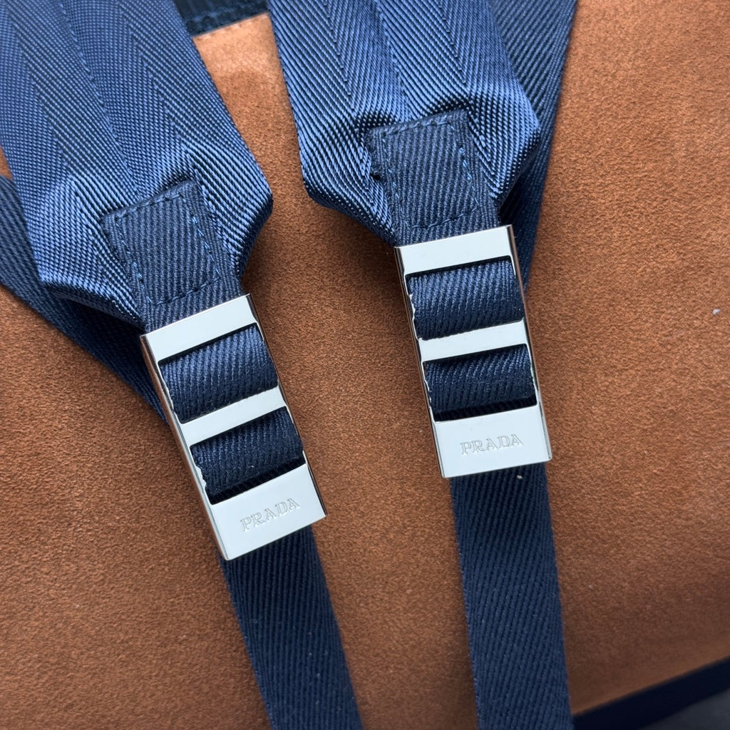 Blue/Coffee Re-Nylon & Leather Backpack