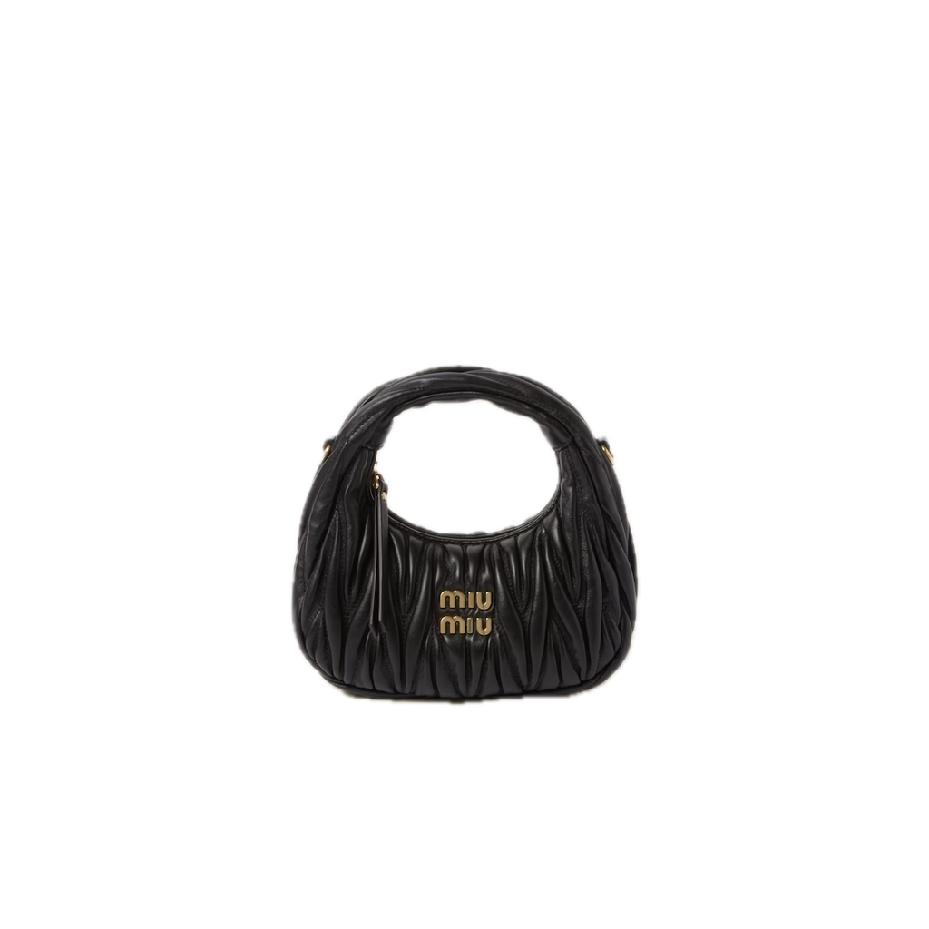 Black Wander Matelassé Leather Mini Hobo Bag