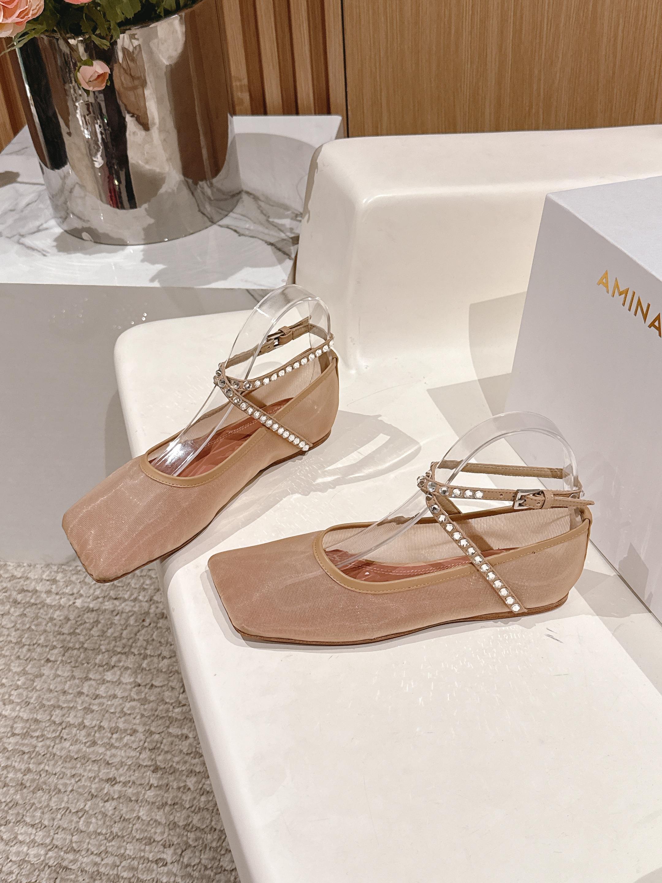 Latte Ane Mesh Crystal Flat