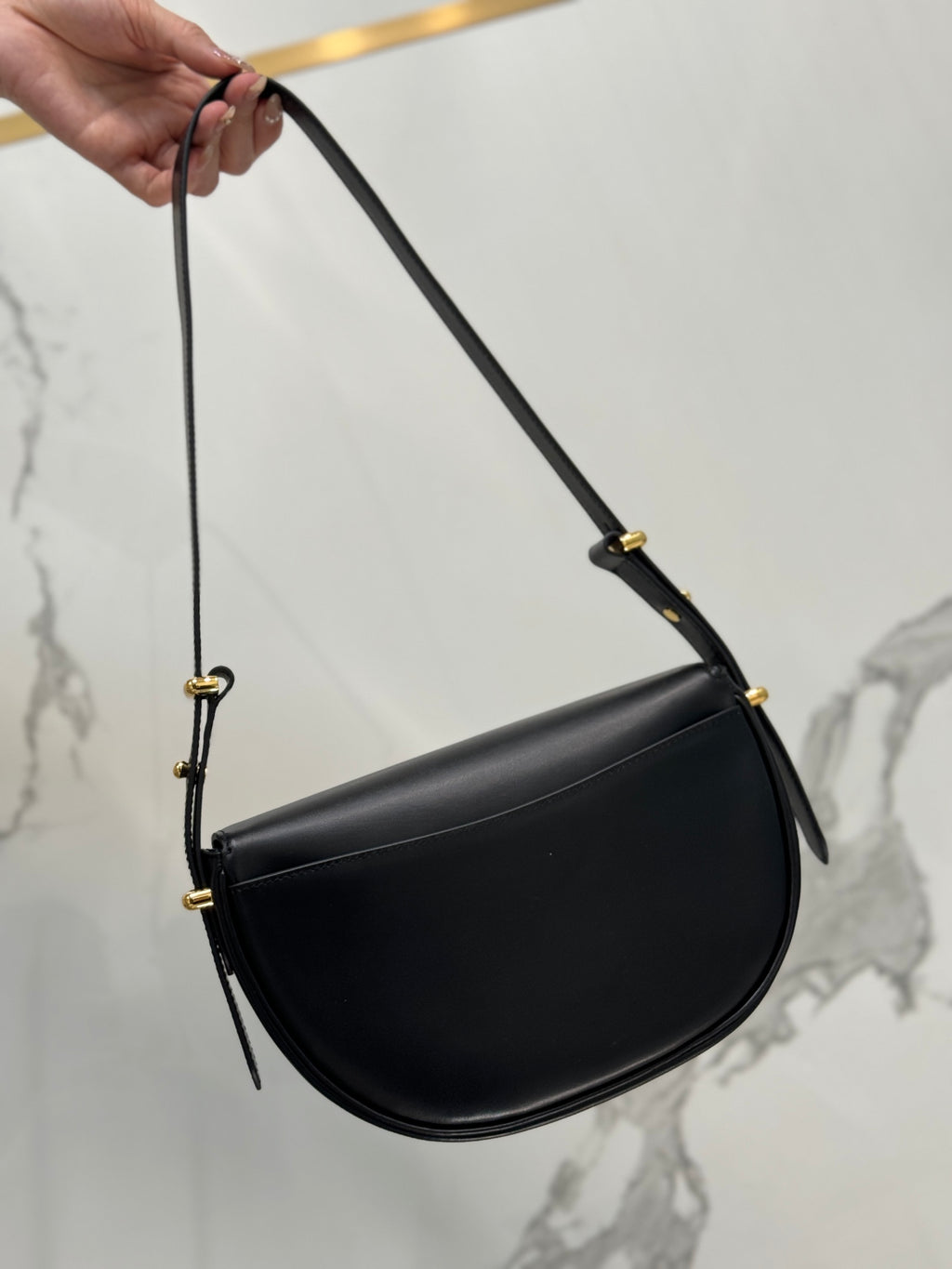 Black PA Leather Shoulder Bag With Flap