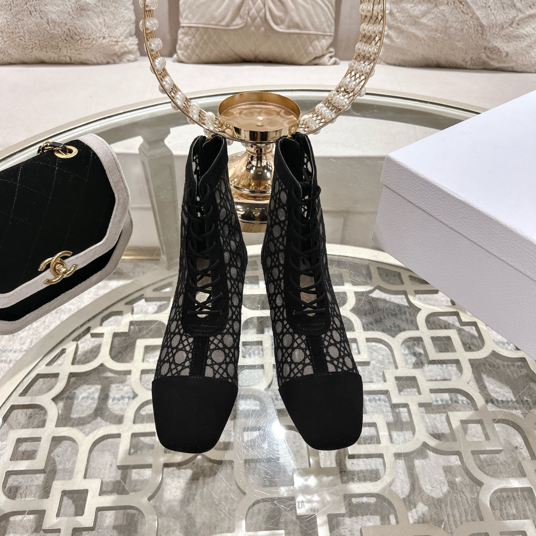 Black Cannage Motif & Suede ND Ankle Boot