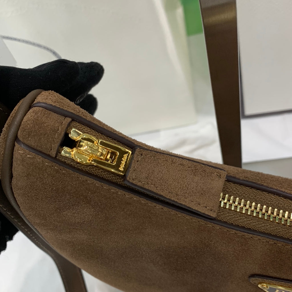 Cocoa Brown Arqué Suede Shoulder Bag