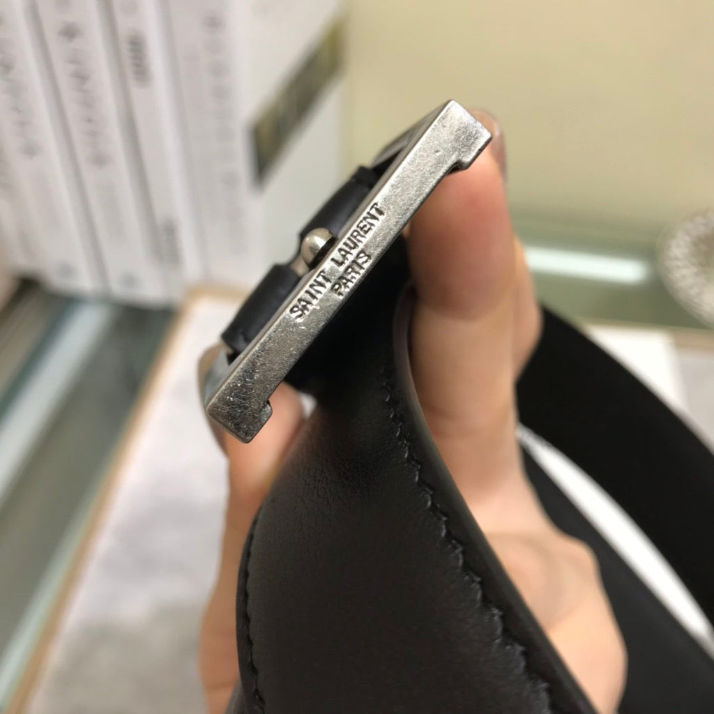 Silver embellished leather belt