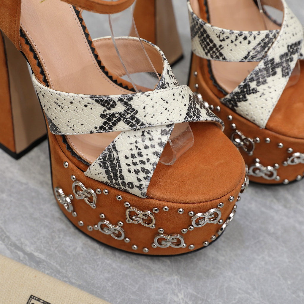 Natural python print interlocking studs sandal