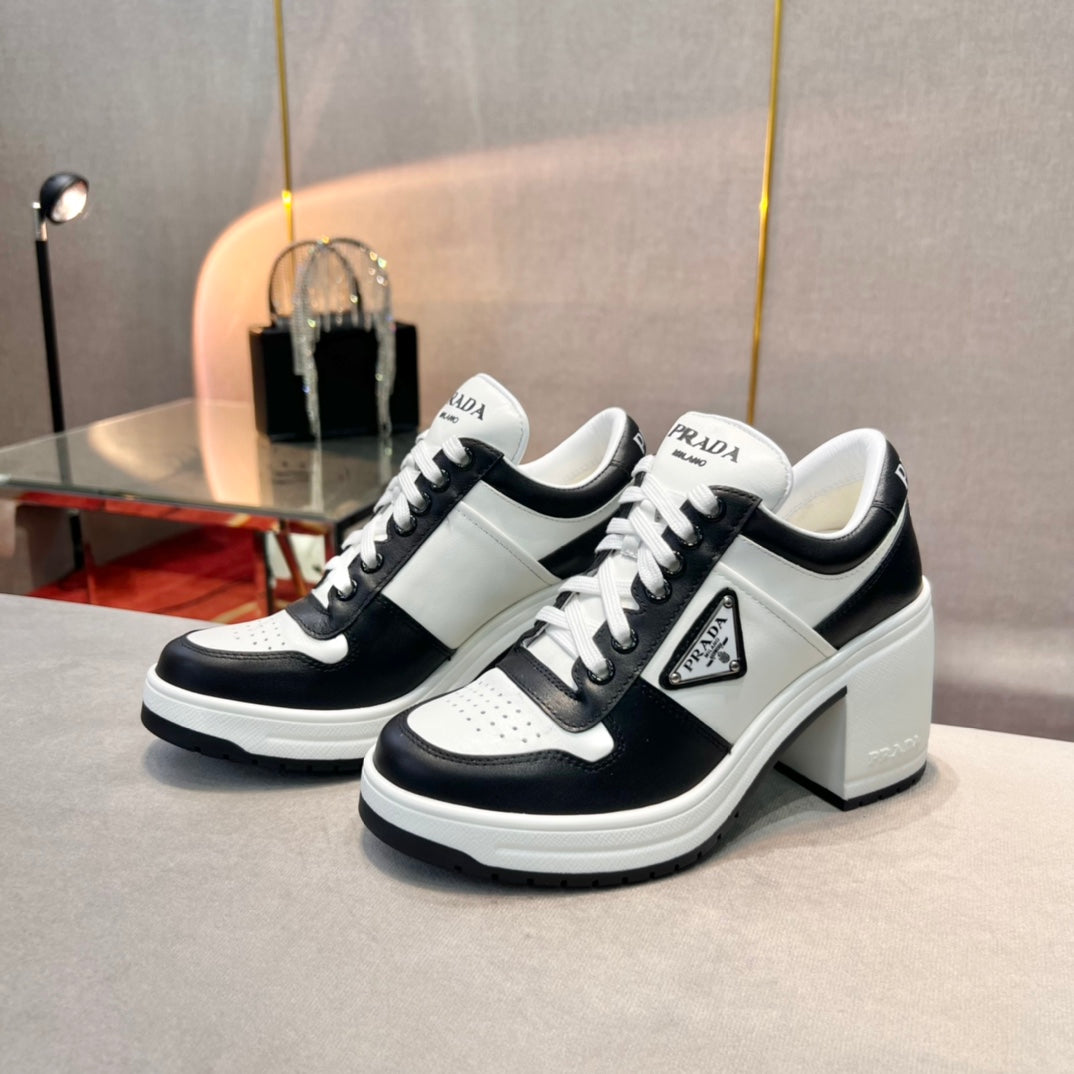 White & Black PD high-heeled leather sneakers