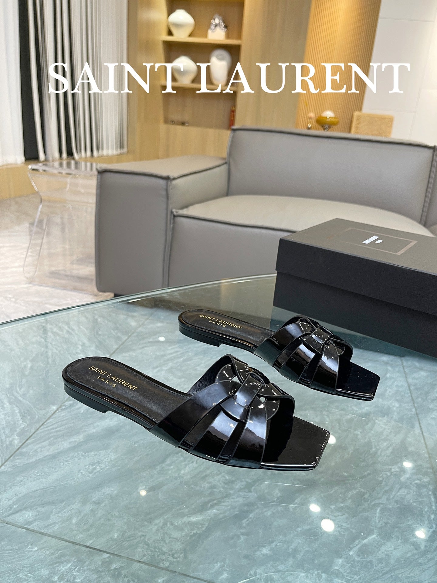 Black YT Mules In Patent Leather