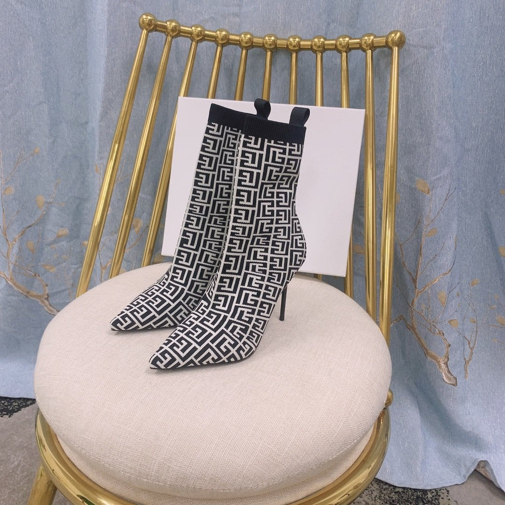 Ivory BB stretch knit Skye ankle boots