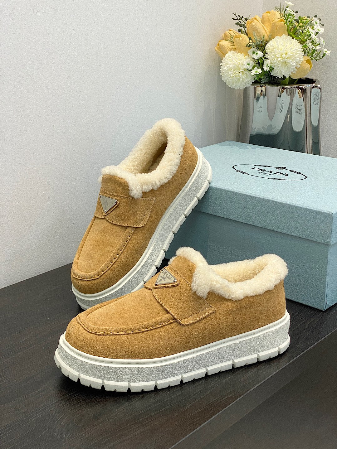 Ecru Suede Loafer Booties