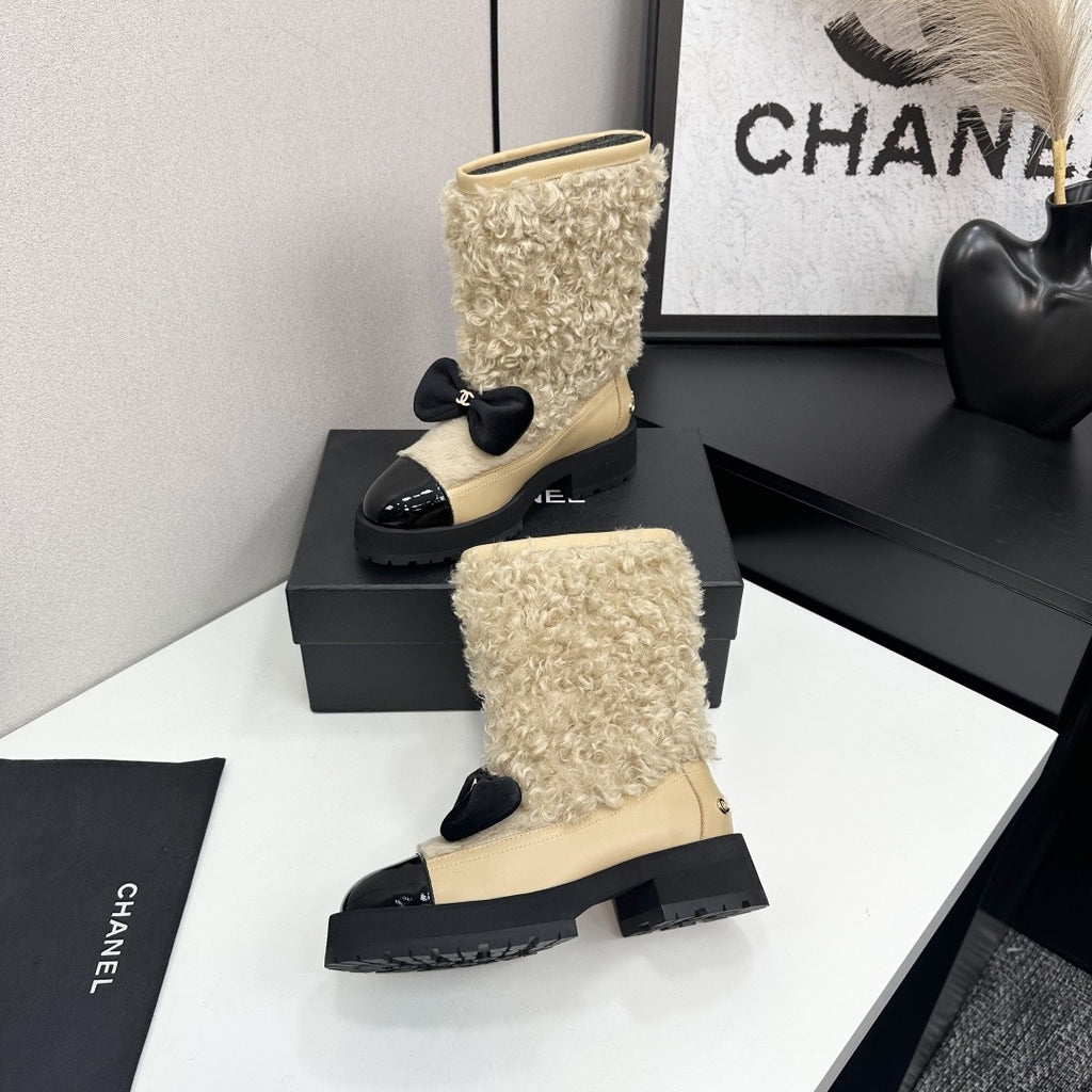 Beige & Black Short Boots