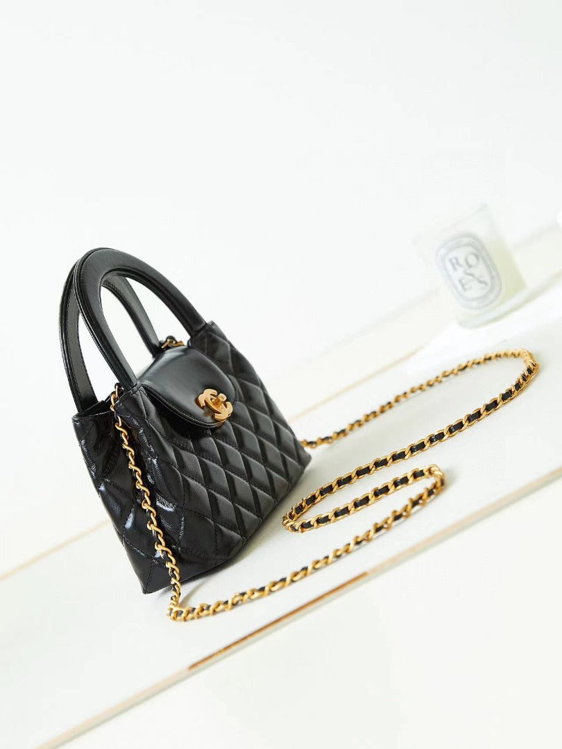 Black Shiny Mini Shopping Bag