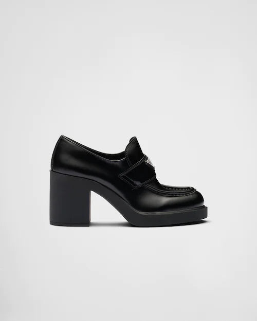 Black PC high-heeled brushed leather loafers