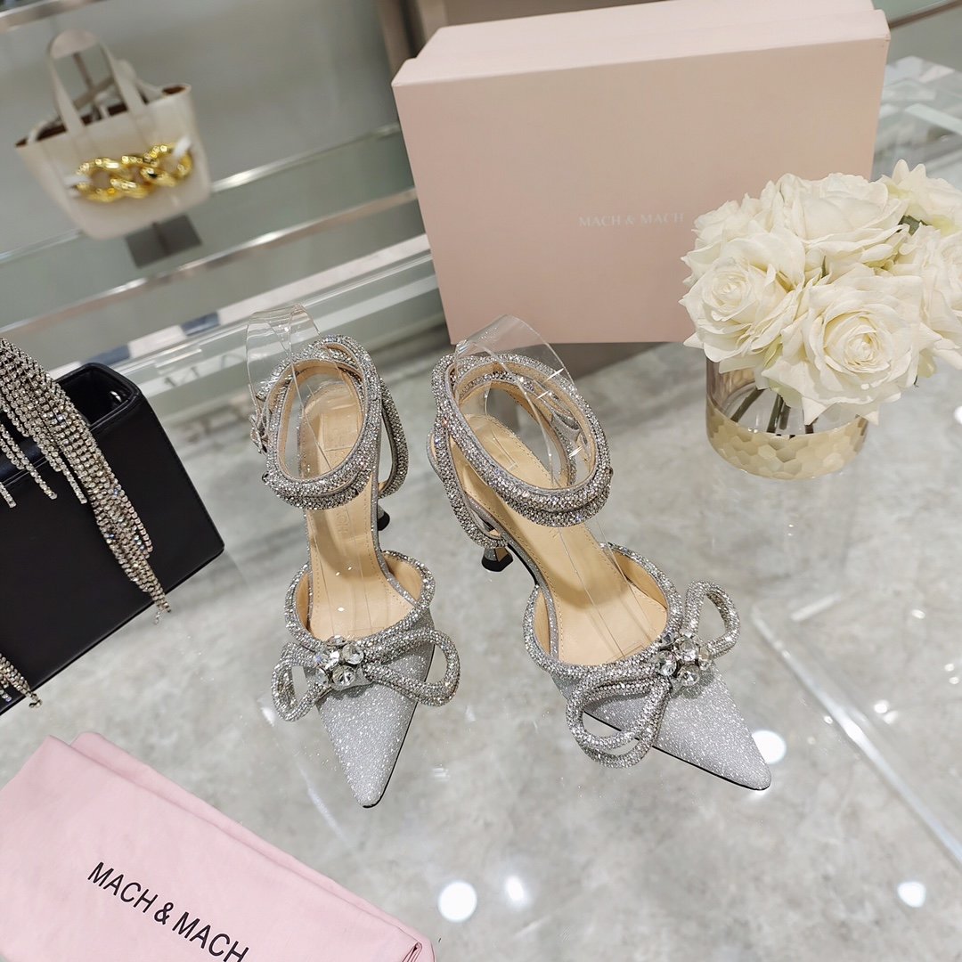 Metallic glitter double bow pumps