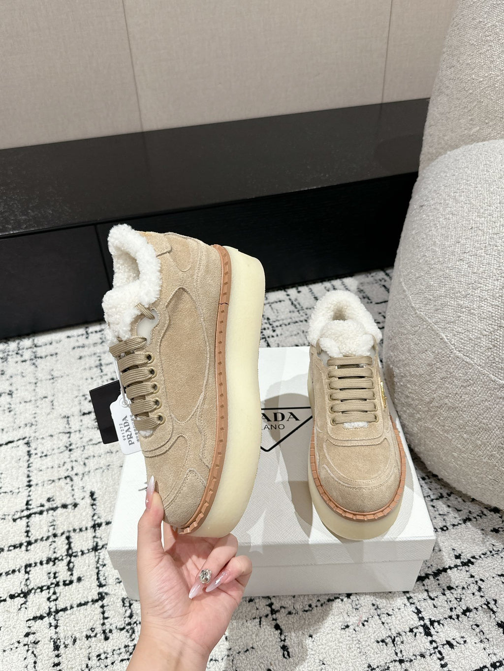 Ecru Suede Mid-Top Sneakers